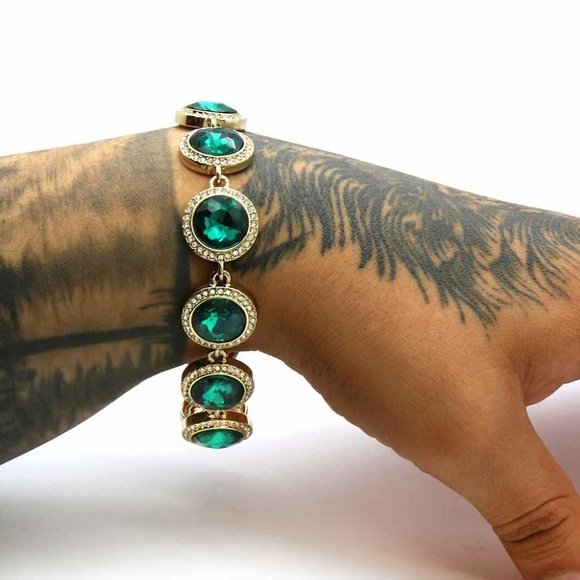14k Gold Green Stone 9" Bracelet